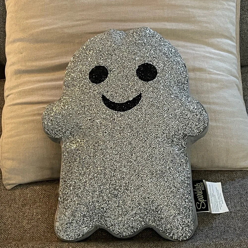 NEW Sparkles Home Silver Rhinestone Halloween Ghost Pillow